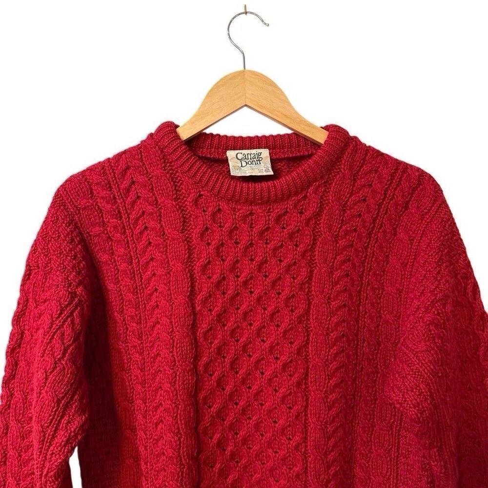 Carraig Donn Fishermens Sweater Unisex  M Wool Cableknit Made in Ireland - Picture 3 of 8